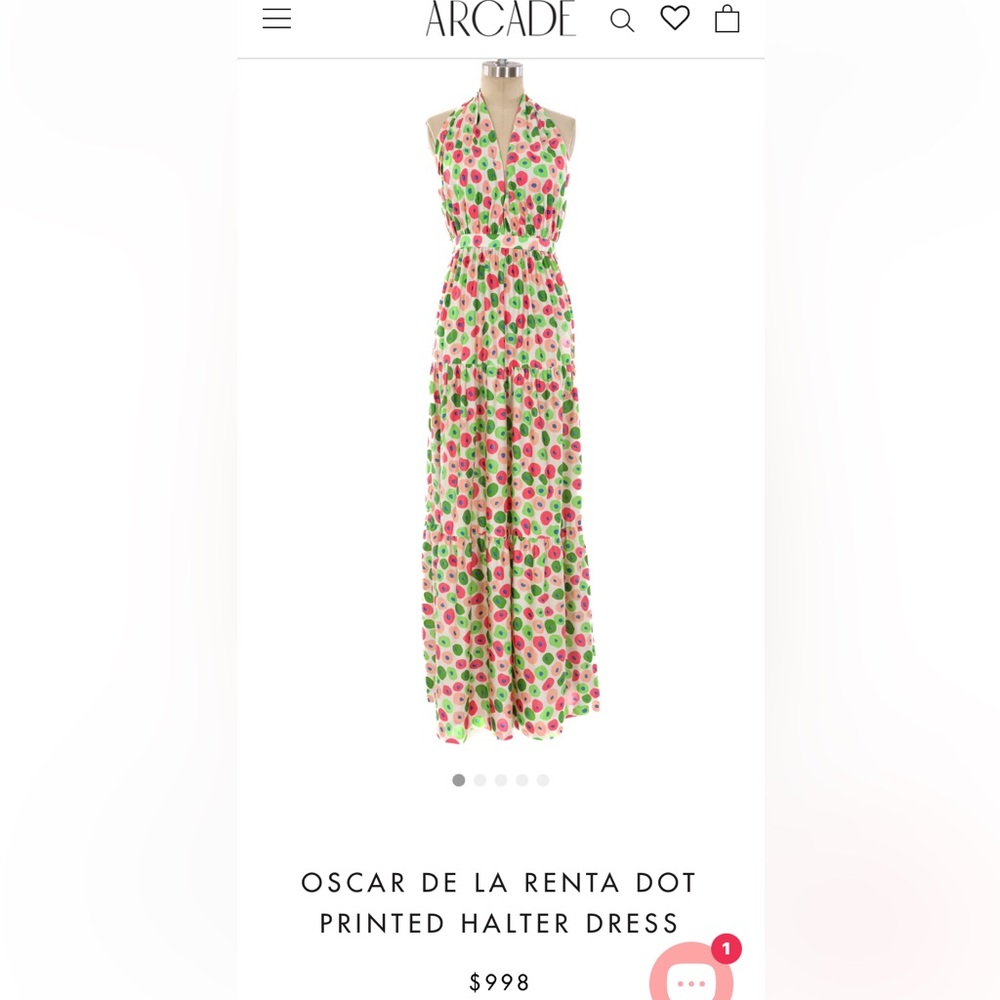 70 s OSCAR DE LA RENTA BOUTIQUE TIERED HALTER MAXI DRESS WITH ALLOVER DOTS PRINT - Picture 16 of 16